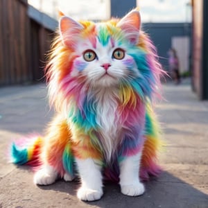 animal Cute kitten, long-haired, 7-colored hair cat, candy-colored body hair,Rainbow haired girl ,Colourful cat ,cat