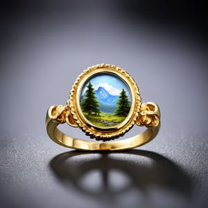 magic Ring,beautiful golden ring,
A stunning ring adorned with an exquisite gem,within the mesmerizing depths of the gem, a fantastical forest range unfolds, casting an ethereal allure, intricate details of the ring and the miniature landscape within the gem create a captivating piece that seamlessly blends elegance and imagination.