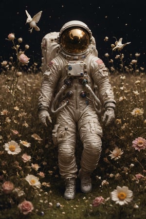 beautiful bizarre,The Art of Kris Kuksi,Intricate Design,Aphrodite, Astronauts in flight,
,action figure,LimbusCompany_Dante,astronaut_flowers,flower Field