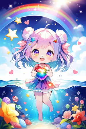 Pastel Candy Art,cute Little Teddy bear girl,Emphasize the unique synthesis of styles, 
heart \(symbol\), Skull\(symbol\), 
,colorful,chibi emote style,artint,sticker,furry,furry girl,

Swimming in the light, the gradation of the waterside
Embrace the bright rainbow reflected in the sky

Goodbye Star!
Both the fish and the water are shining

I wonder if you can see this world too?
Does he have dreams too?
Someday until this point
Gently extend your hand

Audible memories and mysterious meditation
Whisper along with the expanding star prism