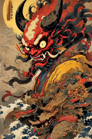 ((Solo)), Yōkai, Gyūki, a yokai from Japanese folklore, a monster with a head like an ox and a body like a spider,
It has a head like an ox and a body like a spider, two sharp yellow horns, and six legs with sharp, sickle-like claws extending from the tips of the horns..,huapighost,oni style