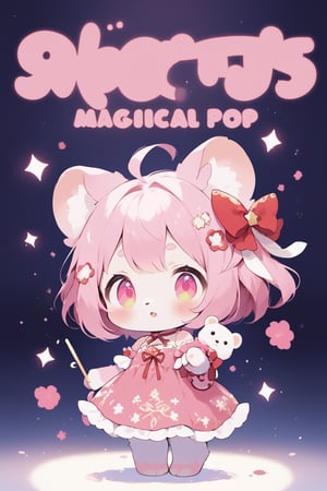 Prompt: Magical POP illustration,cute little Teddy bear,pink loli  dress, weapon holding,Beautiful embroidered dress,furry girl,Deformed