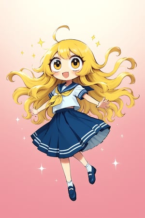syoujyo manga illustration,featuring an extremely deformed,1Girl, glamorous girl in a sailor uniform,((The girl has exaggerated large eyes:1.5)), sparkling with excitement and an over-the-top, cheerful expression. Her sailor uniform is brightly colored with bold, contrasting hues and glittering accents. She has voluminous flowing hair, adorned with cute accessories like bows and stars.,gloriaexe,txznf,aestheticfi, ,Mangamast3r