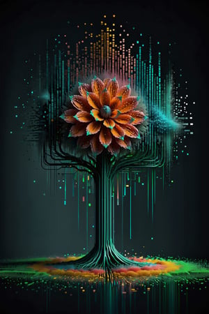 colorful wireframe pixel blossom with falling petals dissolving into pixels,pixel snow, cinematic, volumetric dramatic lighting, 
Winter, the realm of eternal ice,
intricate,Matrix code,3D Mesh