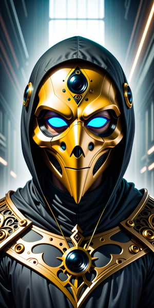 ultra Realistic,Extreme detailed,looking  at Viewer,
rearview of man, atletic, wearing intricate black and gold translucent  futuristic mask, beautiful body, looking camera, scifi, futuristic, dystopian, body parts, highly detailed, octane render, cinematic, hauntingly surreal, gothic, highly detailed and intricate, rich deep colors, sf, intricate artwork masterpiece, ominous, matte painting movie poster, trending on cgsociety, intricate, epic, trending on artstation, sf, highly detailed, vibrant, production cinematic character render, ultra high quality model, 8k Ultra HD,plague_doctor_mask ,darkart,Leonardo style 
