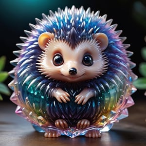 Extreme Detailed,kawaii animal,chibi,
colorful translucent crystal Body hedgehog,crystal cute hedgehog,cute Shiny black large eyes,
Emphasize the intricate,