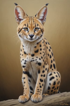 Golden Tempera Painting,
Leptailurus serval,Animal Verse Ultrarealistic 