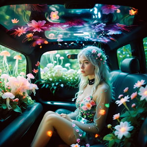 (Nordic girl),Aesthetic photography, high gamma, depth of field, girl white hair,sitting in car filled withflowers,photo naturalistic poses, 
wearing Luminescent Clothing,
vacation dadcore, a coolexpression, body extensions, jellyfish in car, analog film, super detail, dreamy lofiphotography, colourful, covered in flowers andvines, Inside view,FlowerStyle,r,hhc,interior,real_booster,aesthetic,Beautiful girl ,LuminescentCL,Jellyfish 