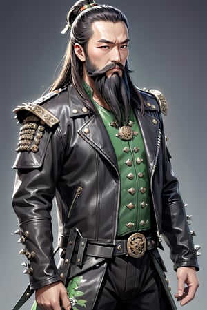 Guan Yu, (very long beard:1.5),
Legendary General Guan Yu, punk rock fashion, modern interpretation, bold and rebellious style, leather jacket with a contemporary edge, clad in leather and studs