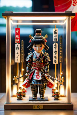 showcase, dolls, especially the armor-clad ones, are a part of Japan's traditional festival, representing a celebration to pray for the health and growth of boys.,The armor-clad dolls consist of figures adorned with samurai attire,  symbolizing the dignity of the warrior class
