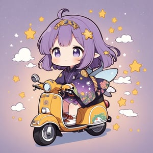 (chibi),fairy tale illustrations,Perfect sky, moon and shooting stars,moon on face, pagan style graffiti art, Kimono girl riding a scooter, hippy van, veichle focus, motor vehicle, no humans, (☆ // purple gradient background),)Star mark hanging on a string:1.2),
 BREAK
 top quality, sharp detail, oversaturated, detailed and complex, original work, trendy, vintage, award winning, artint,artint,starry sky,Anime girl,astronaut_flowers,seseeeh