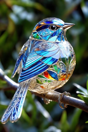 A small bird, with the most intricate patterns in the world, Light Outline,gbaywing,glass shiny style