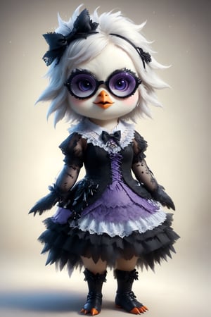 This adorable penguin is dressed in colorful Gothic Lolita fashion,wearing glasses, showcasing a unique and playful style. Its outfit features layers of frilly lace and elaborate bows, adding a whimsical touch to its appearance. The penguin's dress is adorned with vibrant hues, including shades of purple, pink, and blue, creating a striking contrast against its black and white feathers. Its accessories include oversized hair bows, lace gloves, and mismatched stockings, adding to the eclectic charm of its ensemble. With its stylish attire and charming demeanor, this penguin stands out as a fashion-forward icon in the animal kingdom.,real_booster,sfglasses