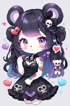 Pastel Candy Art,cute Little Teddy bear girl,Emphasize the unique synthesis of styles, ,Gothic earrings,goth tatoos,
heart \(symbol\), Skull\(symbol\), 
,colorful,chibi emote style,artint,sticker,furry,furry girl