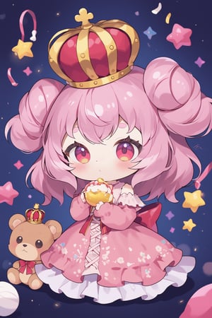 Prompt: Magical POP illustration,cute little Teddy bear,pink loli  dress,Beautiful embroidered dress,furry girl,Deformed,crown_nikke