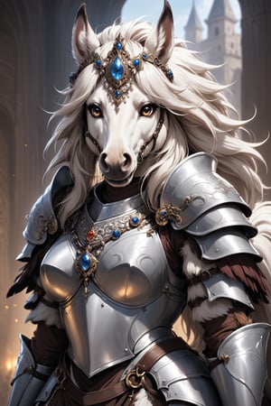 Very detailed, hentai anime style, anthropomorphic animal,.
Very long white hair, beautiful Andalusian horse noblewoman, long eyelashes, wearing many ornaments, elegant and beautiful Andalusian horse, wearing gorgeous plate mail armor,
l ,aw0k euphoric styleMagical Fantasy style,Qftan,knight,anthro,dal