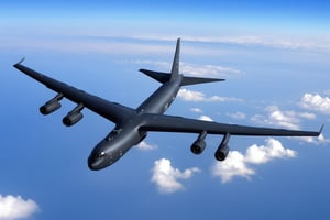 Boeing B-52 Stratofortress flying, realistic, aircraft, military vehicle, plane, vehicle focus, jet, fighter, in sky,photo_b00ster,EpicSky