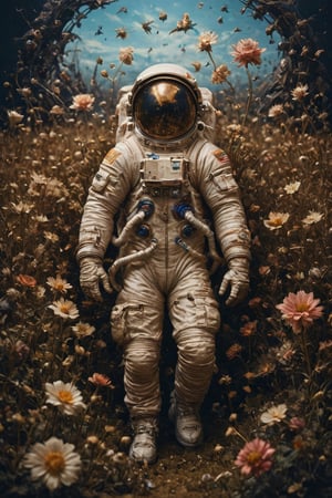 beautiful bizarre,The Art of Kris Kuksi,Intricate Design,Aphrodite, Astronauts in flight,
,action figure,LimbusCompany_Dante,astronaut_flowers,flower Field