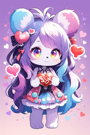 Pastel Candy Art,cute furry Teddy bear,Emphasize the unique synthesis of styles, 
heart \(symbol\), Skull\(symbol\), 
,colorful,chibi emote style,artint,sticker,furry,furry girl