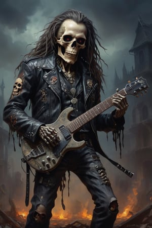 A chillingly cool, heavy metal zombie, decorated with symbols of rebellion and darkness, a skull with solid hair and twisted metal,
ribs protruding from the abdomen, flames burning in the skeleton's eye sockets, an undead rocker with a sharp guitar in his hand And wearing a leather jacket, the realm of the living and the dead is a symphony of chaos and rebellion.
PUSHEAD,Watercolor.,h4l0w3n5l0w5tyl3DonMD4rk