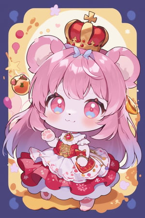 Prompt: Magical POP illustration,cute little Teddy bear,pink loli  dress,Beautiful embroidered dress,furry girl,Deformed,crown_nikke