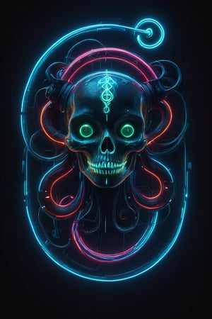 Using a combination of LED lights and neon tubes, create a striking emblem embodying the essence of Voodoo religion. The emblem should intricately depict symbolic elements such as serpents, skulls, ritualistic symbols, and ancestral spirits, representing the rich cultural heritage and spiritual significance of Voodoo practices. Utilize the vibrant colors and dynamic illumination capabilities of LED lights and neon tubes to evoke a sense of mystique and enchantment, drawing the viewer into the mystical world of Voodoo spirituality. Capture the fusion of traditional and modern elements, blending ancient symbolism with contemporary lighting techniques to create a visually captivating and thought-provoking representation of Voodoo's sacred emblem. Transport the observer to the heart of Voodoo tradition, where mysticism and spirituality converge in a mesmerizing display of light and symbolis.,Colorful Binary Code Energy,,nlgtstyle