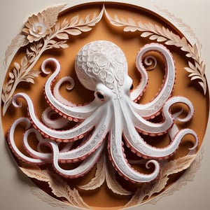 In the style of Morita Aya, a masterful cut-paper artist, an intricately crafted octopus emerges through the precision of cut-paper techniques. Each delicate contour and detail is meticulously designed, capturing the essence of Morita Aya's skillful artistry. The octopus, rendered with exquisite intricacy, showcases a harmonious blend of traditional Japanese cut-paper craftsmanship and the unique touch of the artist's style.