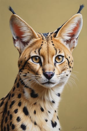 Golden Tempera Painting,
Leptailurus serval,Animal Verse Ultrarealistic 