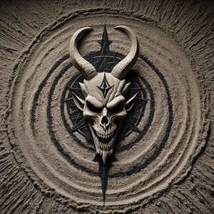 two dimensions,2D,sand painting art,Baphomet,The face of the devil fearlessly,Painted with grains of sand in black and white.,ral-sand,A picture painted on a flat surface