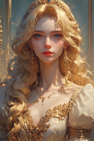 score_9. score_8_up, score_7_up, score_6_up, score_5_up,Beautiful girl,Princess knight, the heroine of Germanic mythology, is portrayed as a captivatingly beautiful young girl with flowing golden hair and piercing blue eyes.