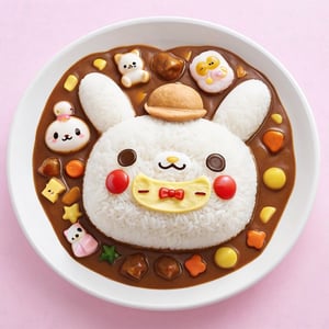 (From Above), Japanese Curry Rice,charming Sanrio-inspired character, carefully crafted from colorful ingredients,Cinnamoroll,
(Masterpiece, Best Quality, 8k:1.2), (Ultra-Detailed, Highres, Extremely Detailed, Absurdres, Incredibly Absurdres, Huge Filesize:1.1), (Photorealistic:1.3), By Dr.Maehara, Portrait, Ultra-Realistic Illustration, Digital Painting. ,fat,kawaiitech,