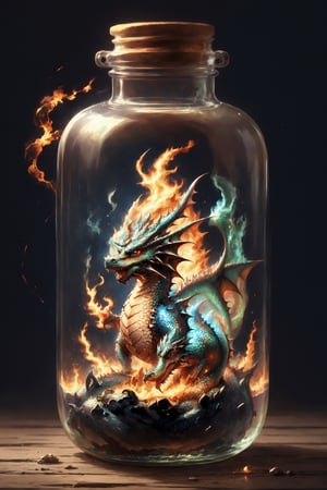 Generate hyper realistic DRAGON,in the glass bottle,
Flower,liquid fire,dragon,Bottle