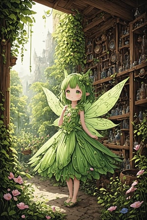 ultra Realistic,Extreme detailed,
beautiful fairy,In a quaint workshop adorned with enchanting flora, a skilled fairy tailor meticulously crafts fantastical garments,H effect,Wonder of Beauty,emo,extremely detailed,watercolor \(medium\)