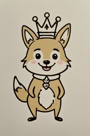 Poor doodles, children's drawings, and a coyote wearing a crown and smiling evilly., ,doodle,ANIME 