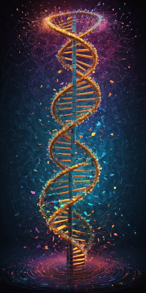 "A DNA helix represented by electronic components and circuit boards, depicted with fluid and beautiful colors. The double helix structure is crafted from tiny resistors, capacitors, and microchips, intricately arranged along the twisted pathways of circuit traces. The entire assembly is bathed in a spectrum of vibrant colors, blending seamlessly from one hue to another, creating a dynamic and visually stunning effect. The background features a fluid, wave-like design, adding to the sense of motion and life, while the reflective surfaces of the electronic components catch and scatter light, enhancing the overall aesthetic with a touch of technological elegance.",ULTIMATE LOGO MAKER [XL]
