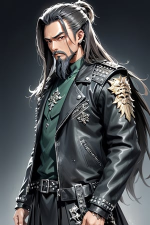 anime style,Guan Yu, (very long beard:1.5),(very long beard:1.5),
Legendary General Guan Yu, punk rock fashion, modern interpretation, bold and rebellious style, leather jacket with a contemporary edge, clad in leather and studs,ct-niji2