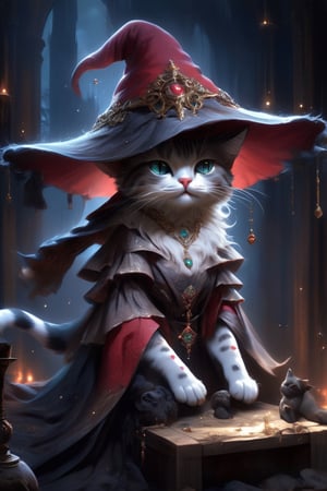  Cait Sith,cat In the mystical realme,
In the realm of feline aristocracy, behold the magnificent Cait Sith, bedecked in regal finery and crowned with a witch's hat. With fur as dark as midnight and eyes that gleam with noble bearing, she exudes an air of majesty and grace.Draped in luxurious garments adorned with intricate patterns and jewels, she commands attention with every step, her presence evoking awe and reverence. Her witch's hat, embellished with mystical symbols, serves as a symbol of her authority and arcane prowess.
,anthro,a1sw-InkyCapWitch,Decora_SWstyle