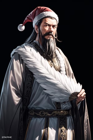 ((20year Man:1.5)), ((1man:1.4)), solid body shape, beautiful shining body,detailed face,moustache,(SantaClauscap,long white fake beard:1.4),
(black eyes),high eyes,
Hanfu,old chinese costumes,A fan made of feathers,
whole body,natural light,random Angle,
((realism:1.2 )), dynamic far view shot,cinematic lighting, perfect composition, by sumic.mic, ultra detailed, official art, masterpiece, (best quality), reflections, extremely detailed cg unity 8k wallpaper, detailed background, masterpiece, best quality , (masterpiece), (best quality:1.4), (ultra highres:1.2), (hyperrealistic:1.4), (photorealistic:1.2), best quality, high quality, highres, detail enhancement,((manga like visual)),
1boy,Zhuge Liang Kongming,
