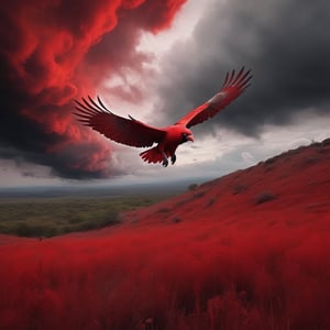 Skies redder than blood, meadows redder than blood, red clouds,
A world of illusions dyed crimson,Creepy red giant bird soaring in the sky,Piles and piles of dead bodies,Inescapable death,Inescapable death, depression, extreme fear, mental breakdown,

Akashike, Yanage, scarlet bird, spread out your grass.