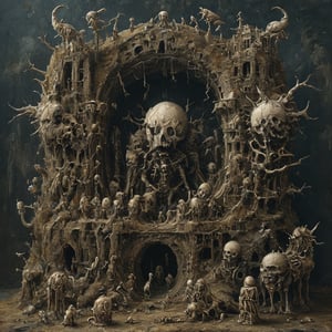 Crazy miniature monstrous art, Chris Kuksi sculptures, intricate designs, skeleton structures, chaotic and extremely complex industrial designs,
Huge and majestic Ark Design,Countless objects,action figure,keresztes,digital artwork by Beksinski