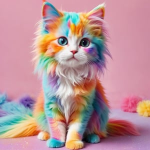 animal Cute kitten, long-haired, 7-colored hair cat, candy-colored body hair,Rainbow haired girl ,Colourful cat ,cat