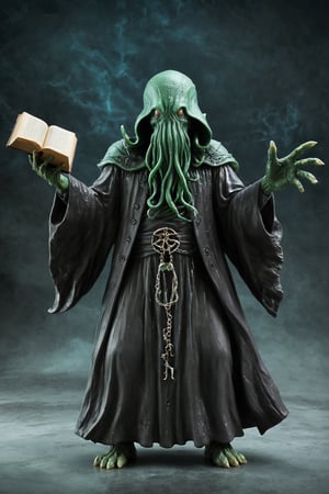 Missionary Cthulhu,emerges from the depths with an otherworldly aura, blending the devout zeal of a missionary with the unfathomable terror of Cthulhu. Cloaked in tattered robes adorned with symbols of ancient cults, it carries a tome filled with forbidden knowledge and dark prophecies. Its eyes glow with an unearthly light as it spreads its message of cosmic dominion to the far corners of the earth. With each step, it leaves behind a trail of madness and despair, converting the unsuspecting into fervent followers of the eldritch faith. The Missionary Cthulhu is a harbinger of doom,LegendDarkFantasy,action figure