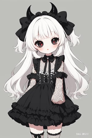 Shoujo manga style,1girl,ultra cute, Harajuku Style grunge fashion with kawaii and Lolita themes, albino demon girl,(pure white 
long hair),(black sclera;1.2),luxury mesh fishnet blouse,dal-1,ct-niji2,black hands