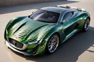  sports car crafted entirely from dragon scales showcases an exquisite blend of fantasy and automotive engineering. The sleek, aerodynamic vehicle is adorned with intricately arranged dragon scales, each scale glistening with a lustrous sheen. The scales cover the car's exterior, creating a seamless and visually captivating integration of mythical elements with modern design.,dragon armor,c_car