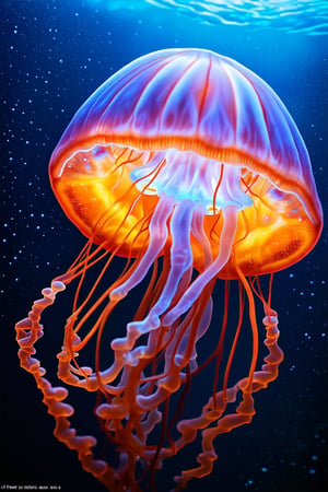 Beautiful jellyfish,Ultra detailed illustration, raw photo, photo, photorealism, photography, particles colorful, cmyk colors, (firefly light:1.2),soft natural volumetric cinematic perfect light,(chiaroscuro),ghost,((Looking at Viewer)),ek_real_b00ster