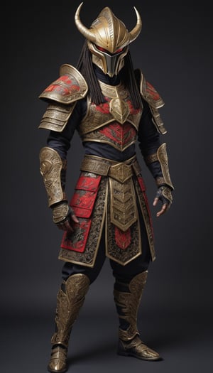 predator,alien,Wearing the traditional attire of a Ukrainian Cossack, the Predator showcases a striking fusion of cultural elements. The intricately embroidered sharovary (wide trousers) and the brightly adorned traditional shirt known as a vyshyvanka create a unique juxtaposition with the Predator's high-tech armor,armour wars ,LegendDarkFantasy