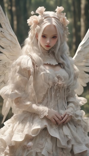Solo,Albino Angel girl,Pure white long Pigtail hair,((Natural makeup)),(gas mask),
Picture a mesmerizing fusion where the rich heritage of Hmong ethnic attire, intertwines with the enchanting world of Lolita fashion, The garment, a visual symphony, meticulously stitched in an array of colors, dress flows gracefully, embracing the whimsical elegance of Lolita fashion with lace, bows, and layers, ,Flower queen,Angel,DonMDr4g0nXL,real_booster