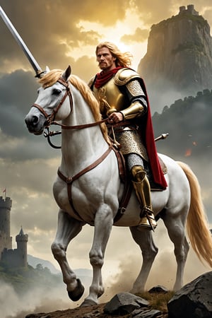  Richard the Lionheart, mounted on a majestic steed, leading his troops with regal authority. Clad in shining armor adorned with the lion crest, he embodies strength and courage on the battlefield. With golden hair flowing and a fierce gaze, he inspires awe among allies and fear in enemies. Richard's lionhearted spirit epitomizes knightly virtue and leadership, a true lion of the battlefield.",photo_b00ster,DonM1uth3rXL