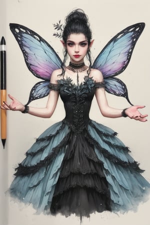 Super realistic, highly detailed,
Beautiful female fairy, dress decorated with enchanting plants, skilled fairy tailors create fantastic clothing with great care, effects, amazing beauty, emo, highly detailed, watercolor \( medium\)