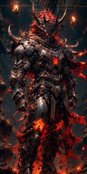 Extreme Detailed,Solo､man wearing Extreme Detailed high-tech fluted armor,((oni style))､No human,(c yborg centaur style:1.2),large oni mask,large oni helme､large horn,
mechanical high-tech Futuristic Maximillian armour,metallic RED and silver color､full Face armour,combination sallet and bevor helm,fullbody shot､
,mecha,r1ge,centaur